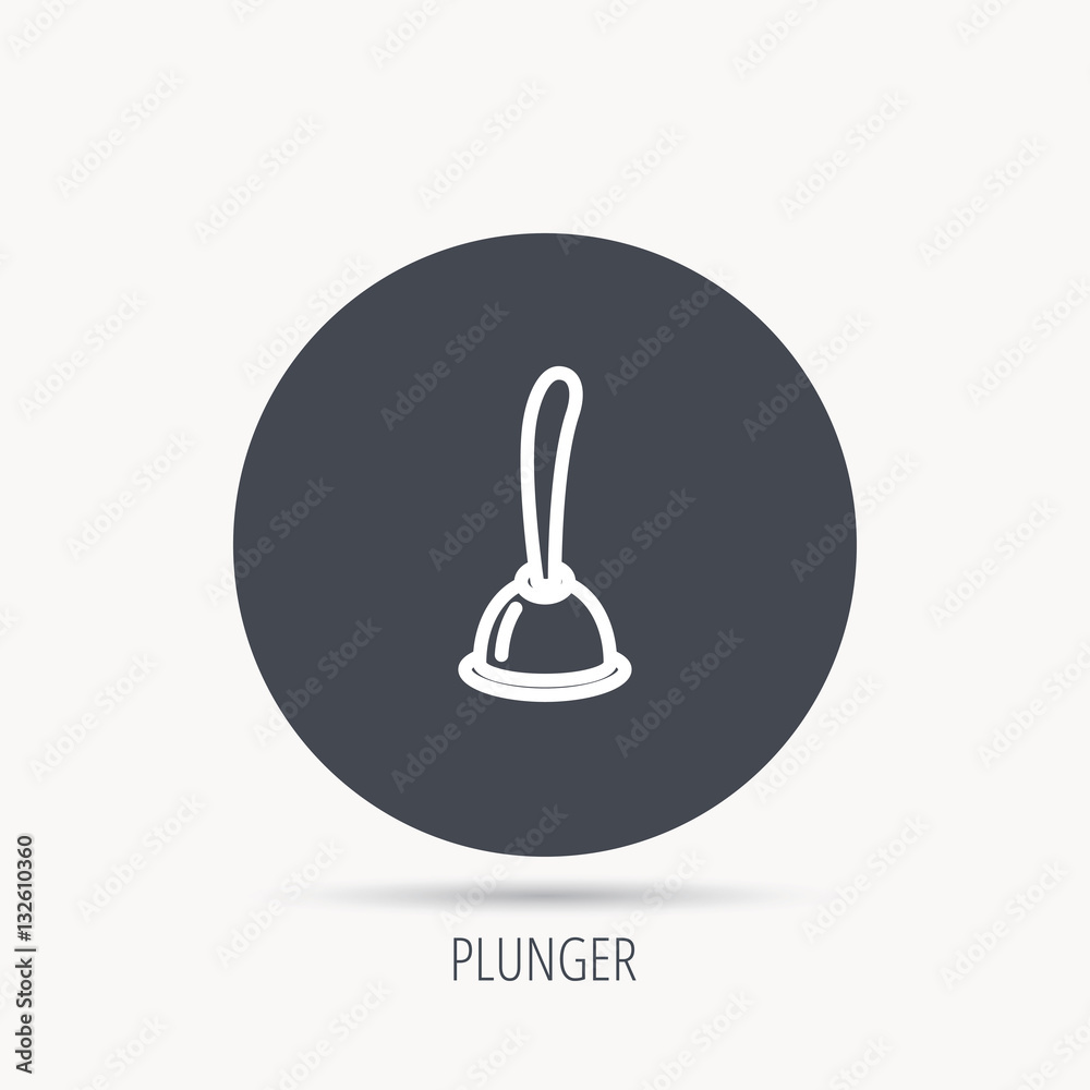 Plunger icon. Toilet cleaning tool sign. Round web button with flat icon. Vector Plunger icon. Toilet cleaning tool sign. Round web button with flat icon. Vector