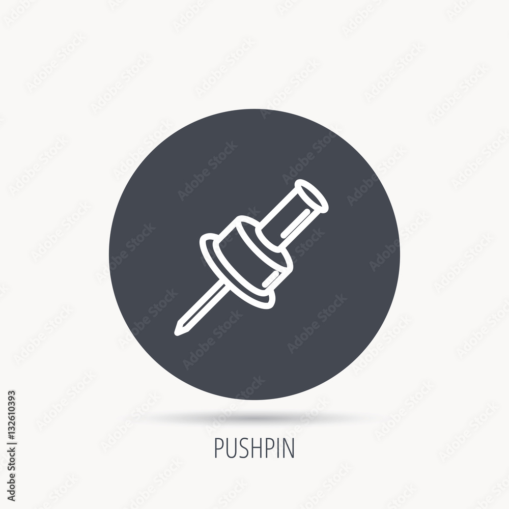 Pushpin icon. Pin tool sign. Office stationery symbol. Round web button with flat icon. Vector Pushpin icon. Pin tool sign. Office stationery symbol. Round web button with flat icon. Vector