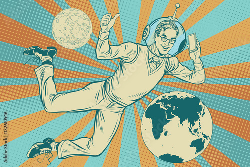 Businessman with telephone in space