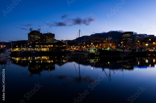 Calm waterfront at dawn in Hobart  Tasmania  Australia