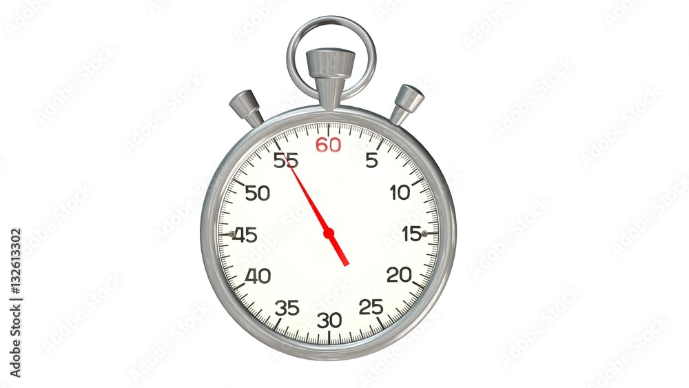 Classic stopwatch with red pointer on 55 second - isolated on white background Classic stopwatch with red pointer on 55 second - isolated on white background