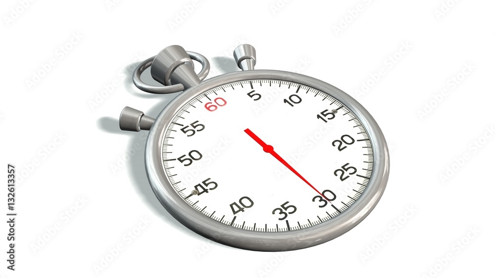 Classic stopwatch with red pointer on 30 second - isolated on white background Classic stopwatch with red pointer on 30 second - isolated on white background