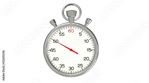Classic stopwatch with red pointer on 50 second - isolated on white background