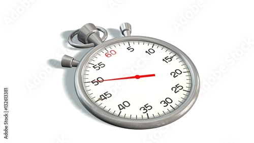 Classic stopwatch with red pointer on 50 second - isolated on white background