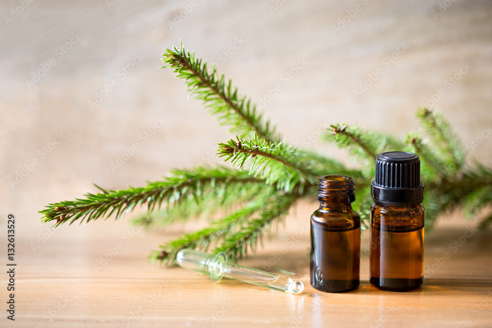 Spruce needle aromatherapy essential oils in bottles Spruce needle aromatherapy essential oils in bottles