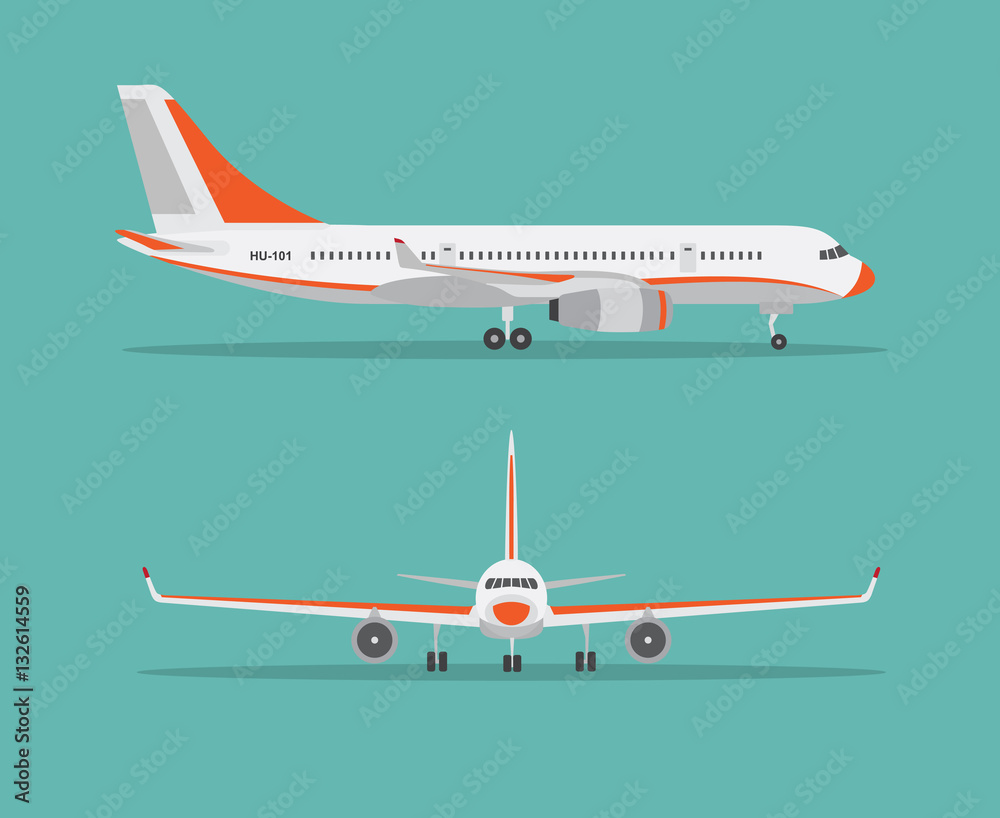 Airplane in profile, from the front view. Vector illustration. 