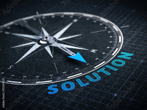 Business solution concept - Compass needle pointing solution word. 3d rendering photo