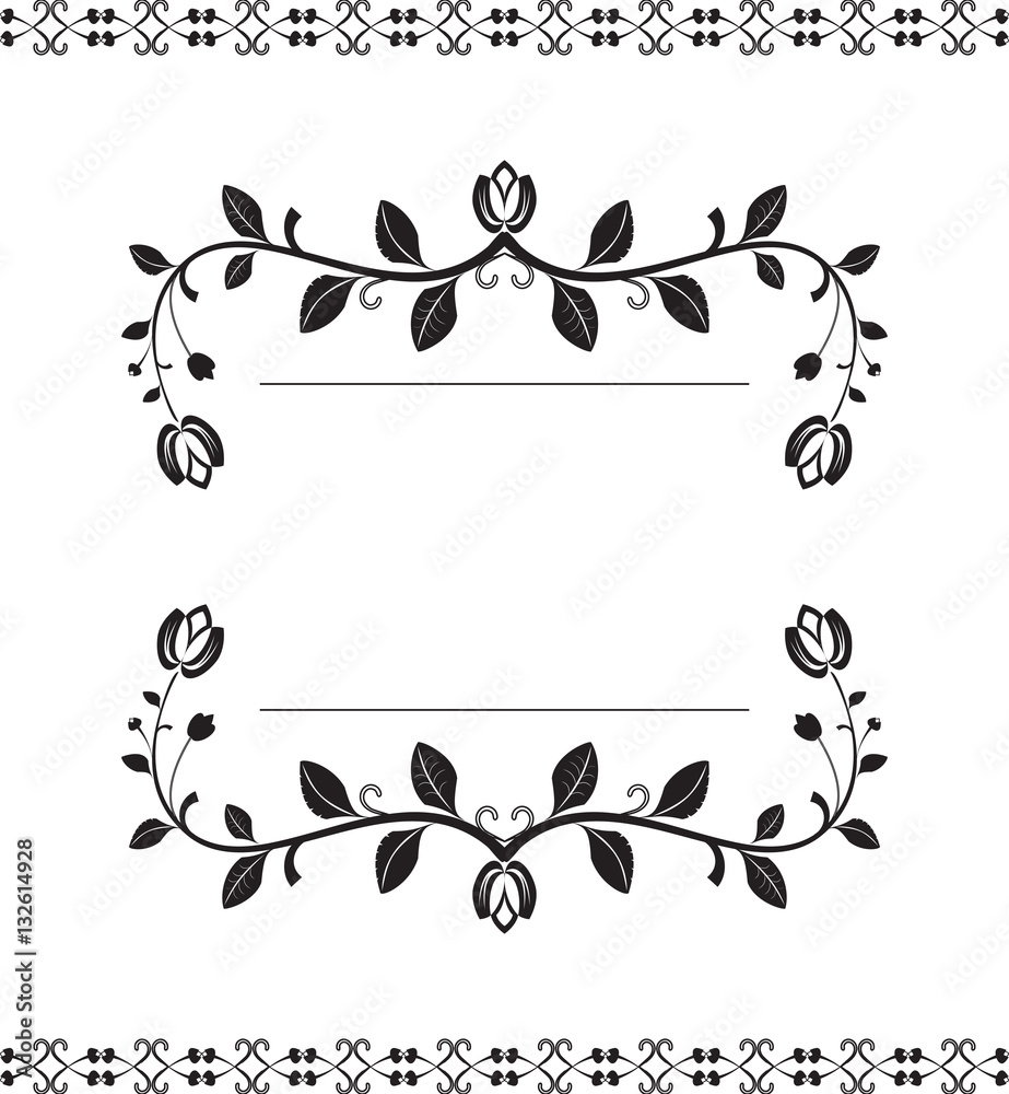 vector black decorative vertical frame border with vintage flora Stock