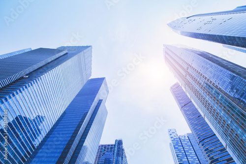 Photo futuristic high tech background, perspective of business office modern buildings