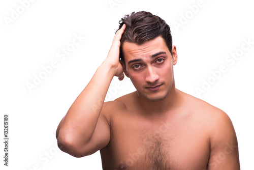 Handsome man after shower isolated on white