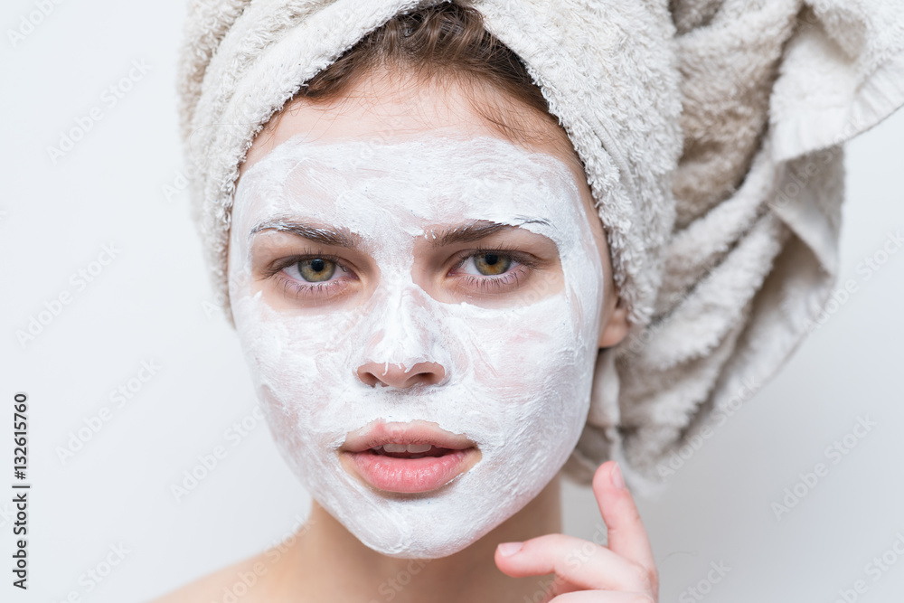 mask, towel, woman