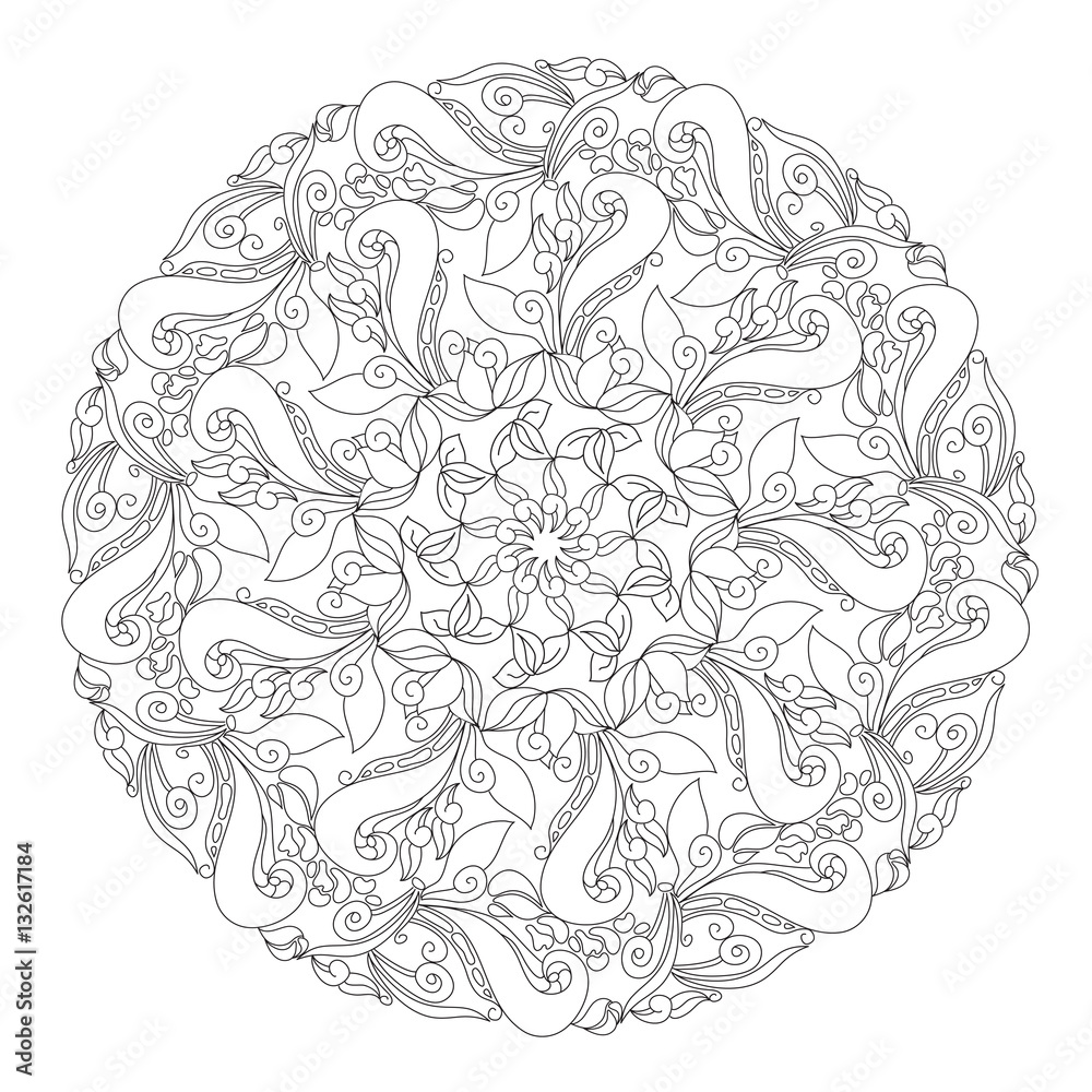 Mandala with leaves and floral ethnic decorative element. Mandala with leaves and floral ethnic decorative element.