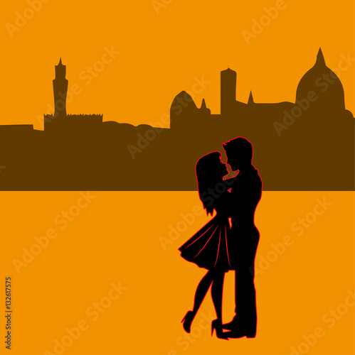 Vector illustration of lovers silhouette in Firenze, innamorati silhouette vettoriali a Firenze