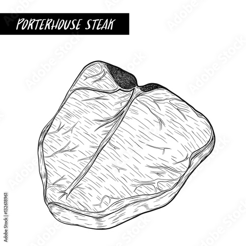 Porterhouse Steak sketch by hand drawing.Porterhouse Steak vector on white background