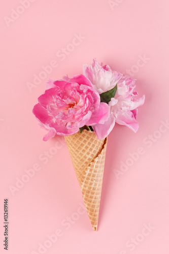 peony flowers in the waffle cone