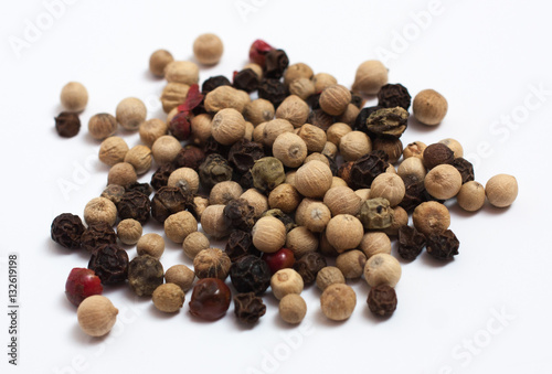 various pepper mixture on a white background