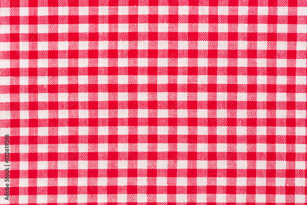 Checked red and white table cloth. Checked red and white table cloth.