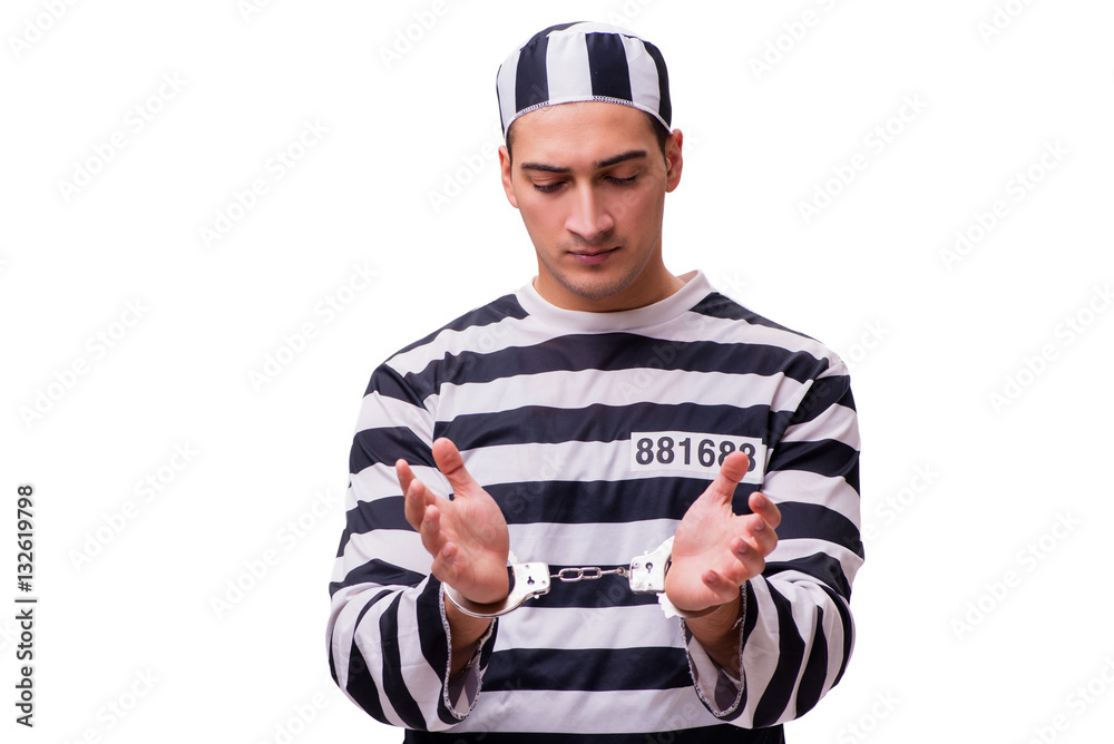 Man prisoner isolated on white background