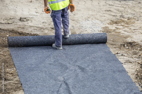Installation of geotextile