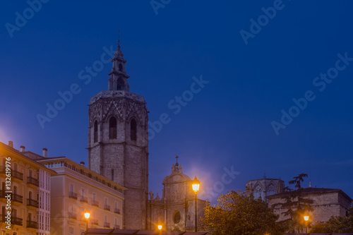 Blue hour light in the historic center of Valencia  Spain