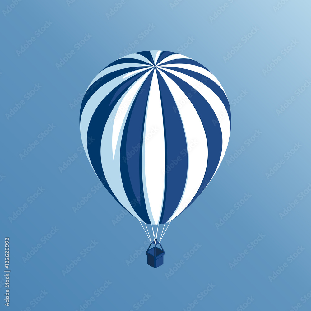 Obraz premium isometric hot air balloon flies on a background of blue sky vector illustration