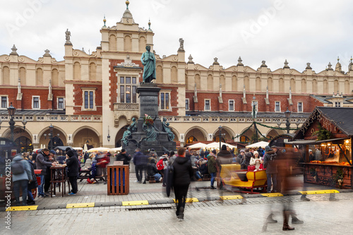 Fair in KRAKOW. Main Market Square and Sukiennice in the evening.