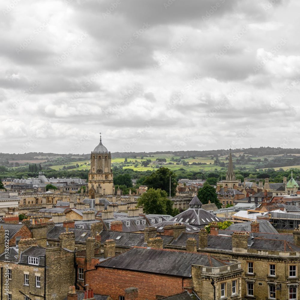 Horizontal panorama with Oxford, England. Oxford is known as the