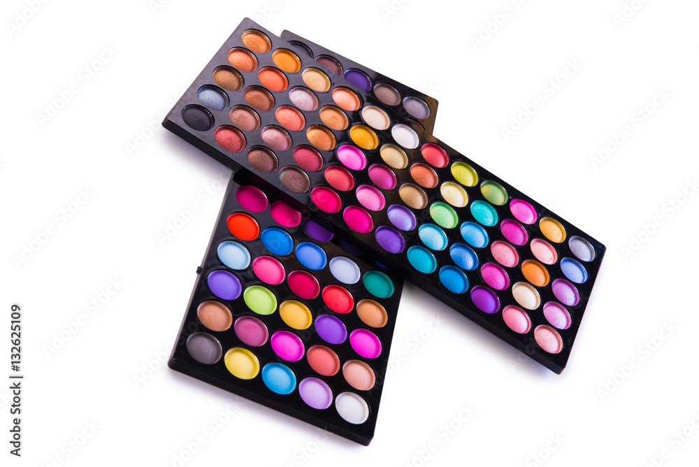 Set of colourful shadow for make-up isolated on white Set of colourful shadow for make-up isolated on white