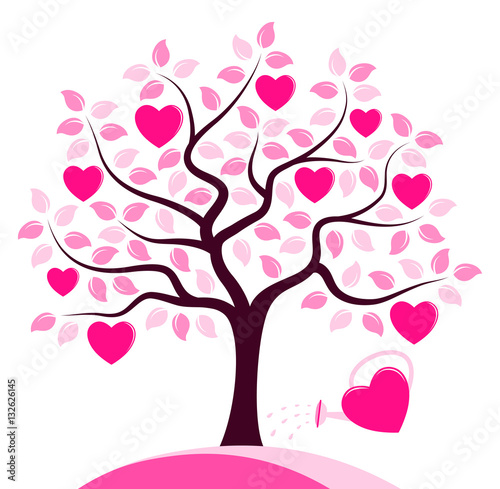heart tree and heart watering can