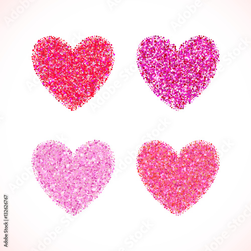 Pink glitter valentine day heart shape. Vector background for wedding invitation, greeting card. Glamorous sparkling banner backdrop.