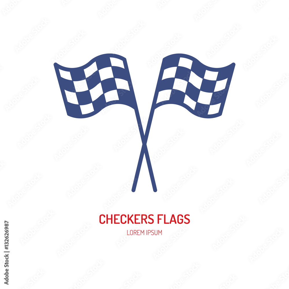 Obraz premium Checkered flags vector line icon. Speed automobile, racing car logo, driving lessons sign. Auto championship illustration.