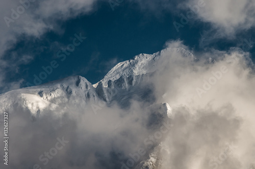 High Tatra mountains in clouds, winter landscape