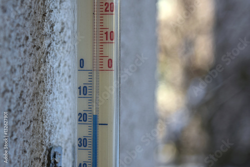 Thermometer outside the window winter photo