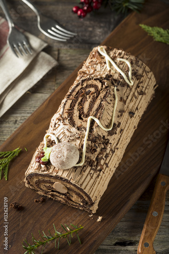 Homemade Chocolate Christmas Yule Log photo