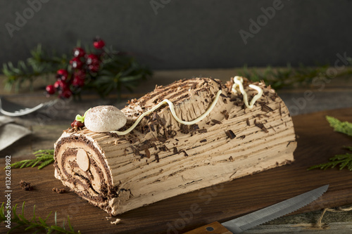 Homemade Chocolate Christmas Yule Log photo