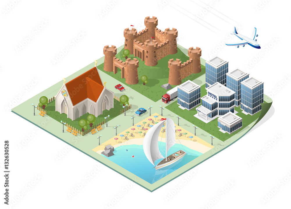 Set of Isolated High Quality Isometric City Elements on White Background. Set of Isolated High Quality Isometric City Elements on White Background.