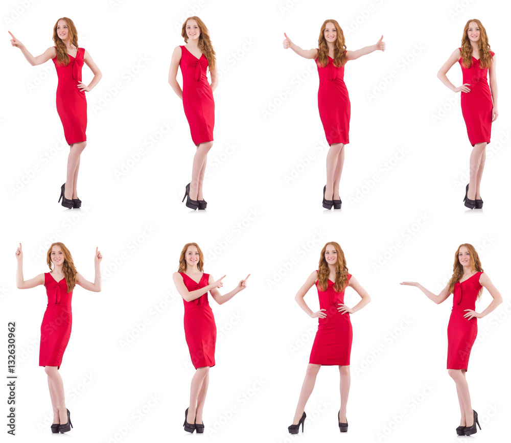Pretty young girl in red dress isolated on white