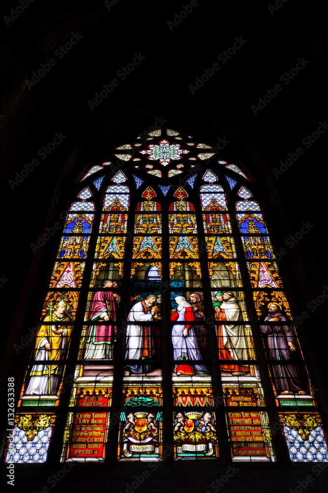 Stained glass at the Cathedral of Saint Michael and Saint Gudula