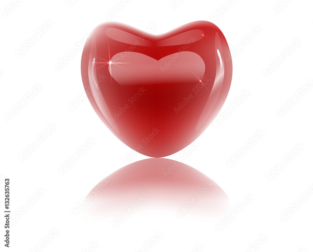 Glass red heart. Vector design.  Valentine's Day sign.