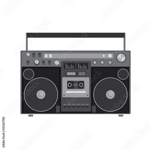 Retro audio player in a flat style. Vector illustration for a card or poster, print on clothes. Music.