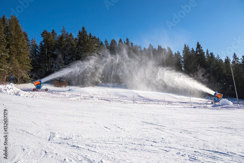 Snow production on a ski slope