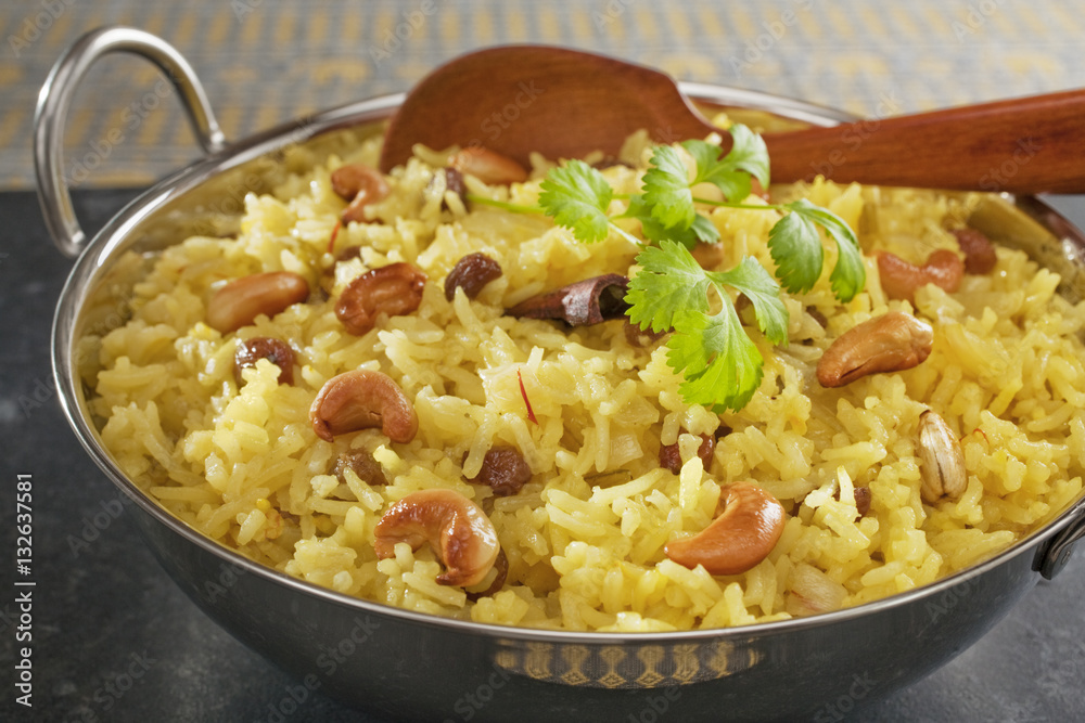 Indian Basmati Rice Pilau on Dark Background Indian Basmati Rice Pilau on Dark Background