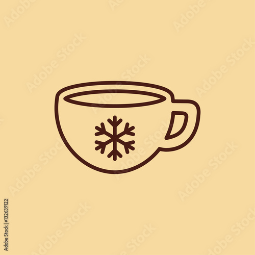 cup of coffee tea with snowflake line icon brown on creme