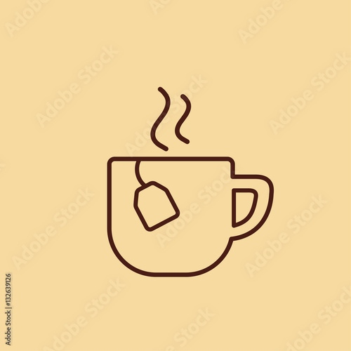 cup of tea with steam hot drink line icon brown on creme