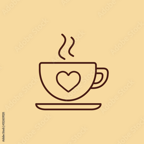 cup of coffee tea with steam line icon brown on creme