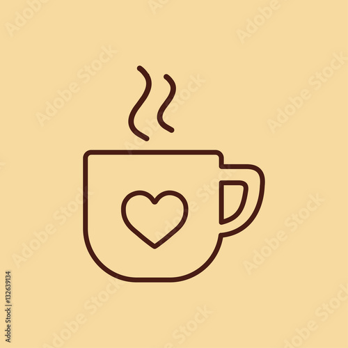 cup of coffee tea with steam line icon brown on creme