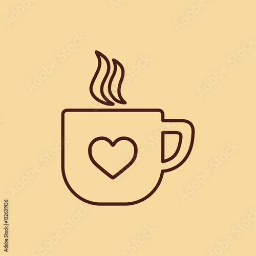 cup of coffee tea with steam line icon brown on creme