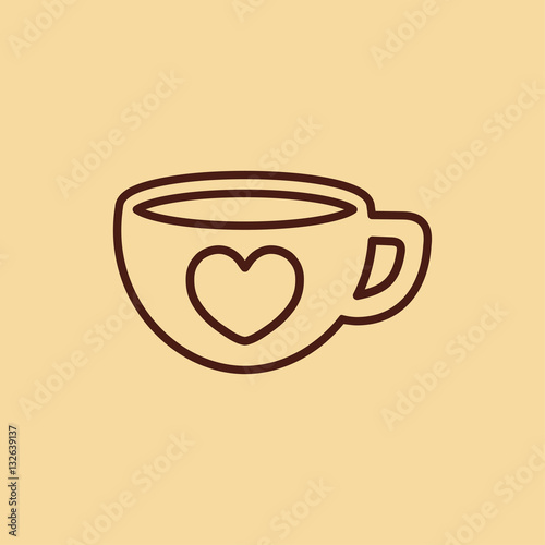 cup of coffee tea with heart line icon brown on creme