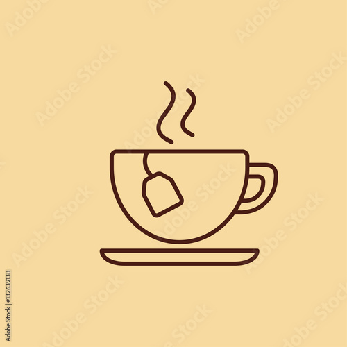 cup of tea with steam hot drink line icon brown on creme