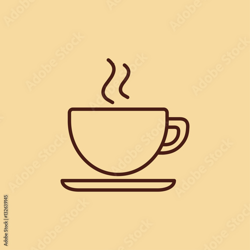cup of coffee tea with steam line icon brown on creme